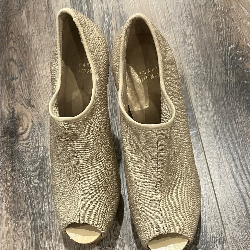 Stuart Weitzman Beige Peep-Toe Heeled Boots